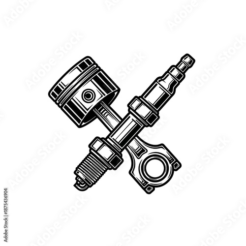 Vector design of piston and spark plug logo, symbol, sign, editable EPS 10.