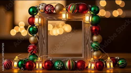 Festive christmas ornament garland frame with empty center