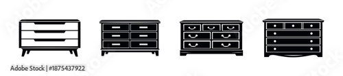 Furniture vector icons set: modern, vintage dressers collection, cabinets, drawers
