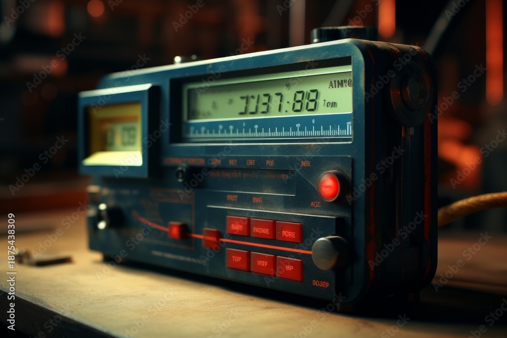 Fototapeta premium Old technological equipment with digital readout standing on a workshop table