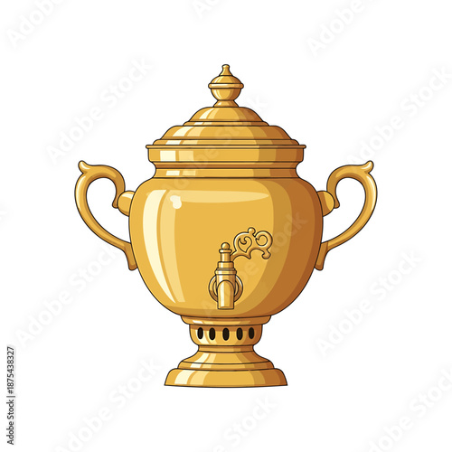 Golden trophy illustration with handles and ornate design on transparent background