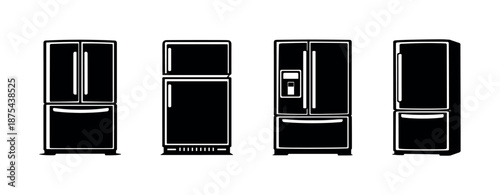 Refrigerator vector icons set: kitchen appliance symbols in solid outline style