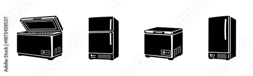 Kitchen appliances vector icons set: fridge, freezer, modern electronic symbols