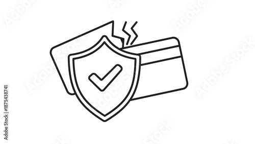 Credit Card Security Icon: Shield with Checkmark Overlaying Broken Card