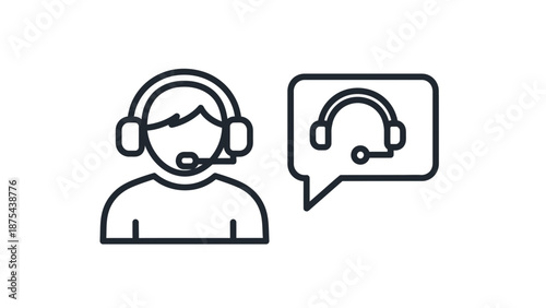 Customer Service Icon: Operator with Headset and Speech Bubble