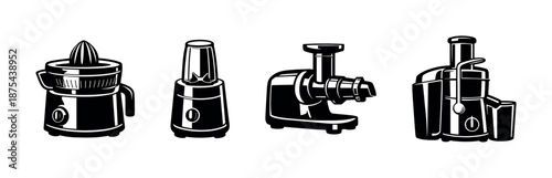 Kitchen appliances vector icons set: juicer, blender, grinder, food processor