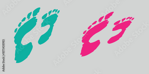 New born, pregnant or coming soon footprints shoes and shoe sole. Kids or baby feet and foot steps Fun vector footsteps icon for print. Love heart blue boy or pink girl sign. Blue and Pink.