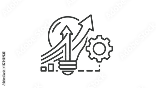 Startup Idea Growth: Lightbulb, Upward Arrows, Gear, and Data Chart Icon