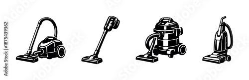 Vacuum cleaner vector icons set: electric, home appliances, cleaning tools illustration