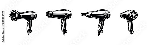 Hair dryer vector icons set. vintage hairdryer collection. retro blow dryer designs.
