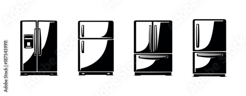 Refrigerator vector icons set, kitchen appliance symbols, fridge silhouette collection