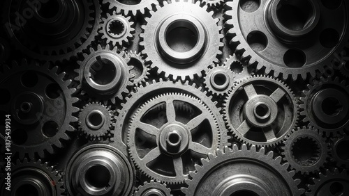 Wallpaper Mural Intricate arrangement of metallic gears and cogs on a dark background Torontodigital.ca