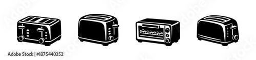 Toaster vector icons set with kitchen appliance symbols, black silhouette collection