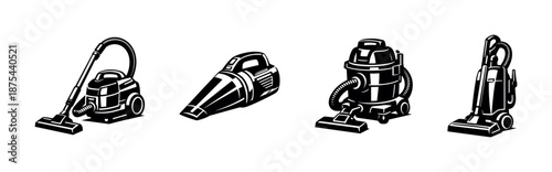 Vacuum cleaner vector icons set: household, appliance, cleaning tools