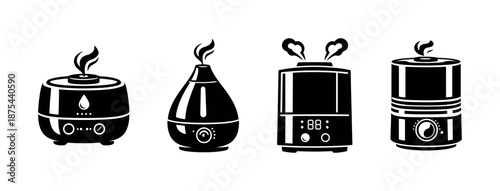 Humidifier vector icons set. air moisture symbols. steamer, vaporizer design elements.
