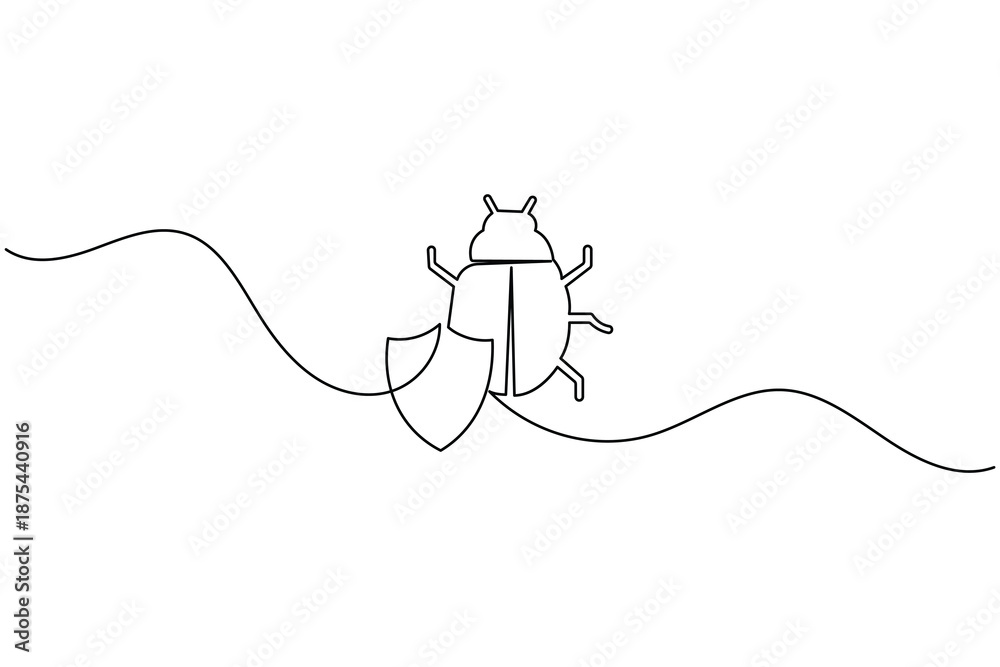 Obraz premium Minimalist bug shield line art for cybersecurity and software protection
