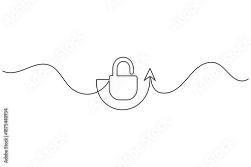 Minimal continuous line padlock with upward arrow security icon