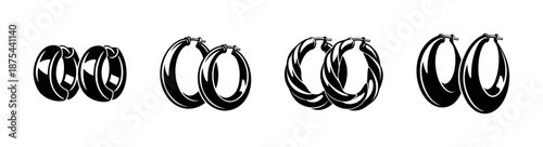 Earrings vector icons set. hoop, jewelry symbols, fashion accessory collection