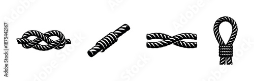 Nautical rope vector icons set: knots, twists, loops for sailing, marine design