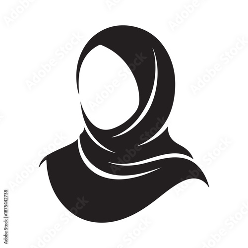 Black and white silhouette icon displaying a Muslim woman wearing a graceful hijab headscarf
