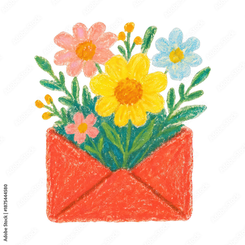 Naklejka premium PNG Colorful flowers in envelope illustration.