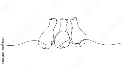 Continuous Line Drawing of a Fried Chicken Drumstick,single Line art Drawing Chicken Leg,