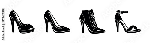 High heels vector icons set: stylish footwear silhouettes, fashion symbols