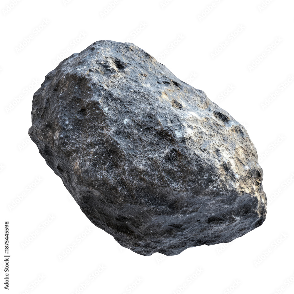 Fototapeta premium Textured Asteroid Isolated On Transparent Background Displays Metallic Grey Mineral Surface with Detailed Rough Cosmic Appearance
