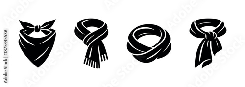 Scarf and neckwear vector icons set: flat, monochrome winter accessory symbols