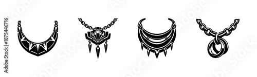 Tribal jewelry vector icons set: pendant, necklace, chain symbols. decorative elements.