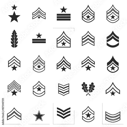 Military Rank Insignia Collection: Stripes, Chevrons, Stars, and Oak Leaves