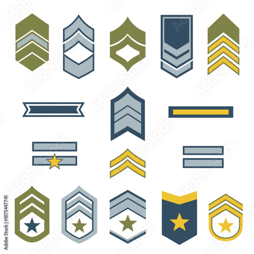 Military Rank Insignia Collection: Chevron, Stripes, and Stars for Uniforms