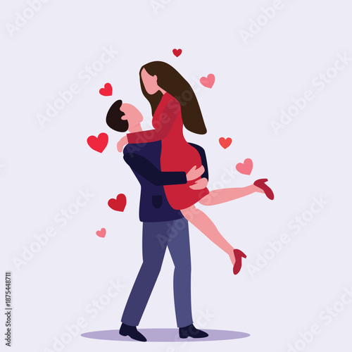 Couple in love together. Happy Valentines Day 14 February  Romantic happy loving couple. Valentine's Day, love & relationships. Happy Valentines Day vector illustration.