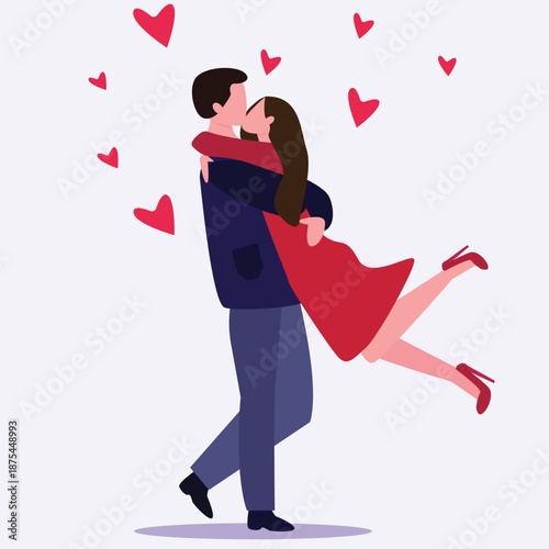 Couple in love together. Happy Valentines Day 14 February  Romantic happy loving couple. Valentine's Day, love & relationships. Happy Valentines Day vector illustration.