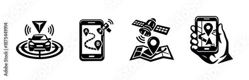 Navigation vector icons set: gps, map, direction symbols, location elements