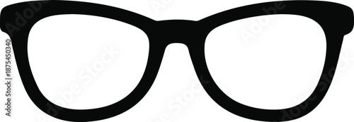 Eyeglasses Icon Simple Black Frame Symbol, Simple black silhouette of eyeglasses icon, representing vision, eyewear, reading, style, and optical concepts in minimal graphic design.

