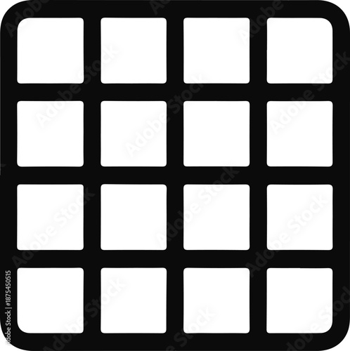 App Grid Interface Icon Outline, Black outline illustration of a grid layout icon, commonly used for apps menu, dashboard interface, and modern digital navigation concepts.

