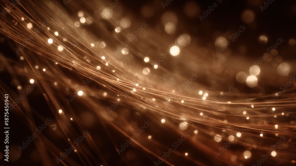 Obraz premium Elegant Brown Abstract Background with Flowing Lines and Bokeh Lights for Festive Design