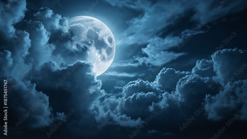 Obraz premium Full Moon Above Soft Clouds