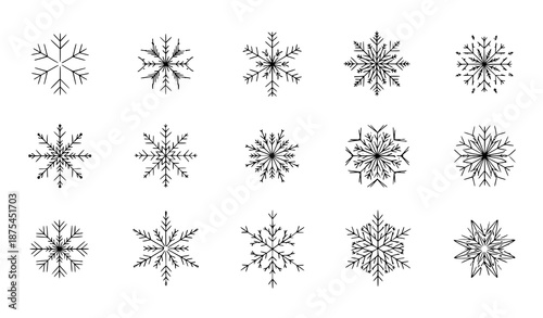 Minimal Black and Gold Snowflake Vector Icons Set for Winter and Holiday Design
