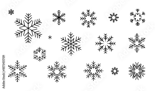 Elegant Black and Gold Snowflake Icon Vector Set in Flat Winter Style for UI and Web