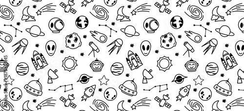 outer space seamless pattern doodle hand drawing cute