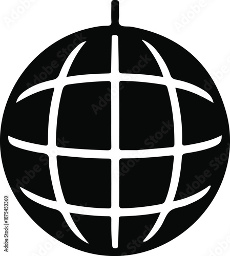 Globe World Internet Connection Icon, Black silhouette icon of a globe with latitude and longitude lines, representing world connection, global network, internet access, and international communicati
