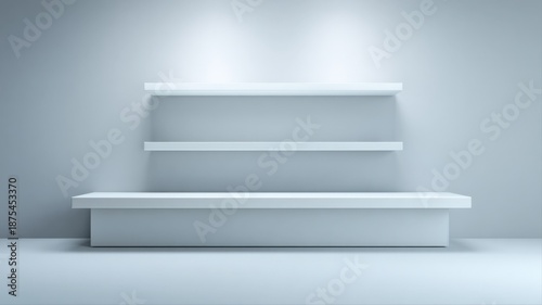 Wallpaper Mural Minimalist White Shelves on Wall with Spotlights, Perfect for Product Mockups and Retail Displays Torontodigital.ca