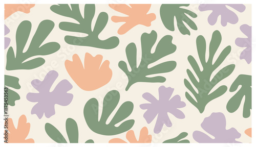 Abstract Floral Seamless Pattern Organic Shapes Muted Boho Colors Vector