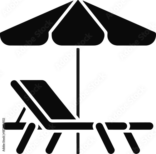 Beach Umbrella and Lounge Chair Icon illustration