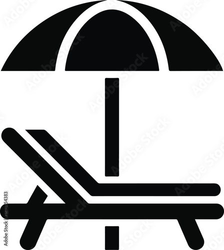 Black Icon of Beach Chair and Umbrella vacation