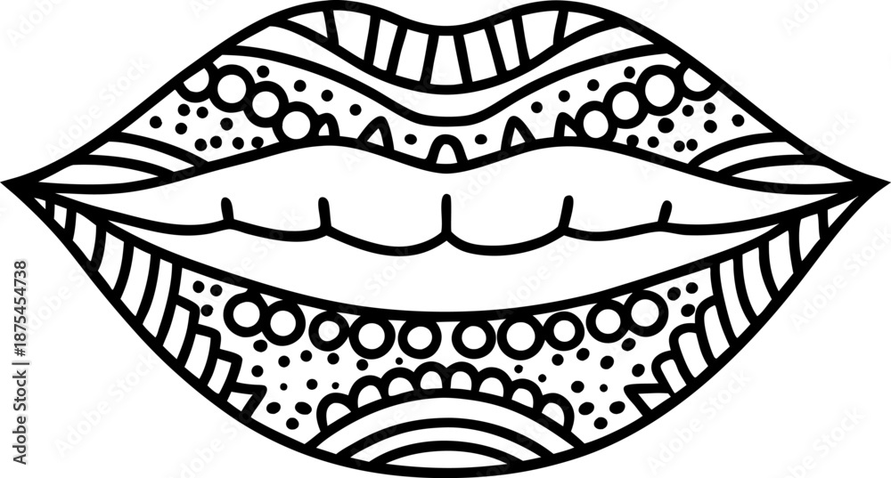 Fototapeta premium lips with decorative ornamental patterns abstract floral and geometric design on mouth outline