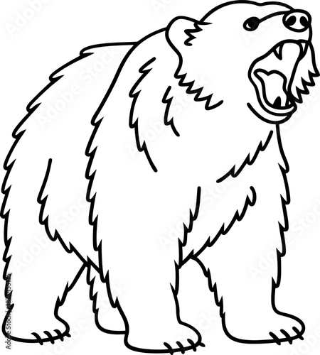 roaring bear standing with open mouth showing teeth and claws, wild animal illustration