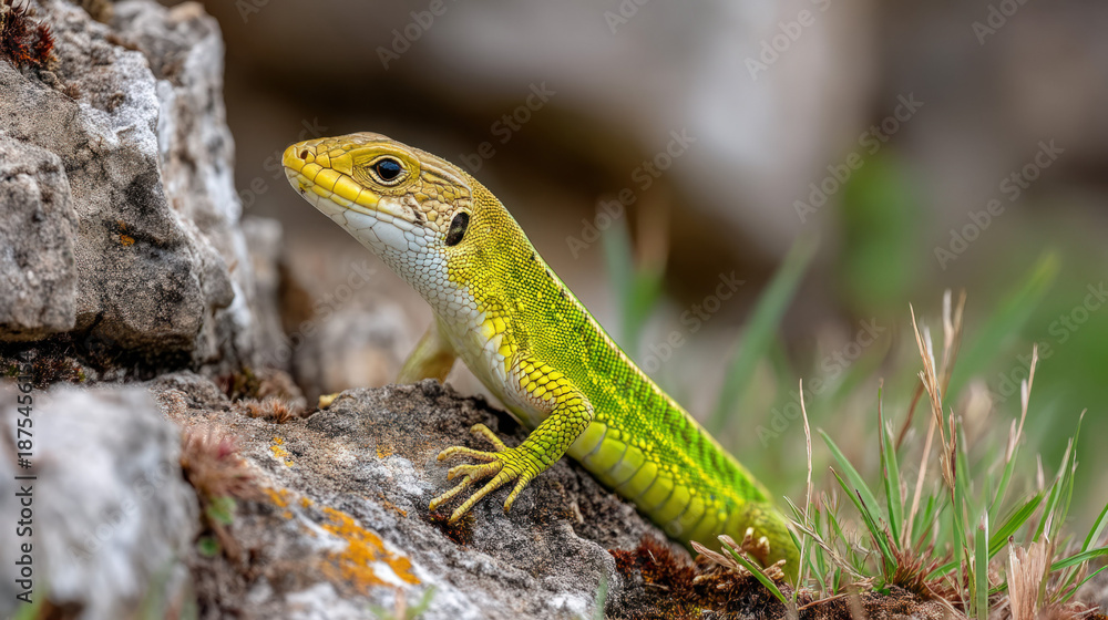 Obraz premium Timon lepidus ocellated lizard on a rock